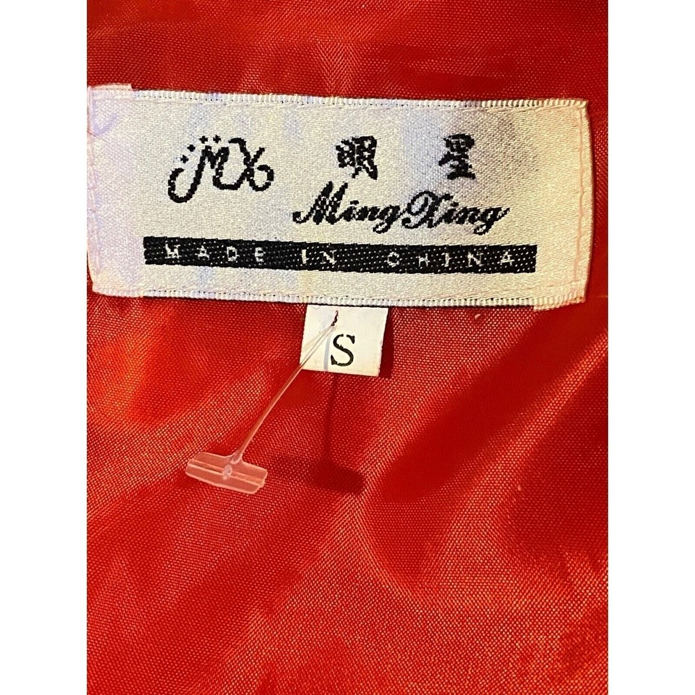 Vth Red Satin Embroidered Jacket Faux Fur Trim Chinese Button Womens S - Picture 3 of 6